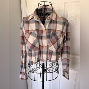 RSQ Plaid Button-Up Shirt in Cream, Rust & Gray Tones